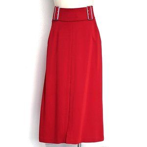 NWOT A.L.C. Bright Red Wide Buckle Belt A-Line Midi Skirt
